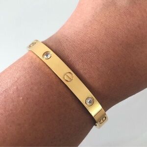 Gold Screw Bracelet Cuff Bangle with Stones